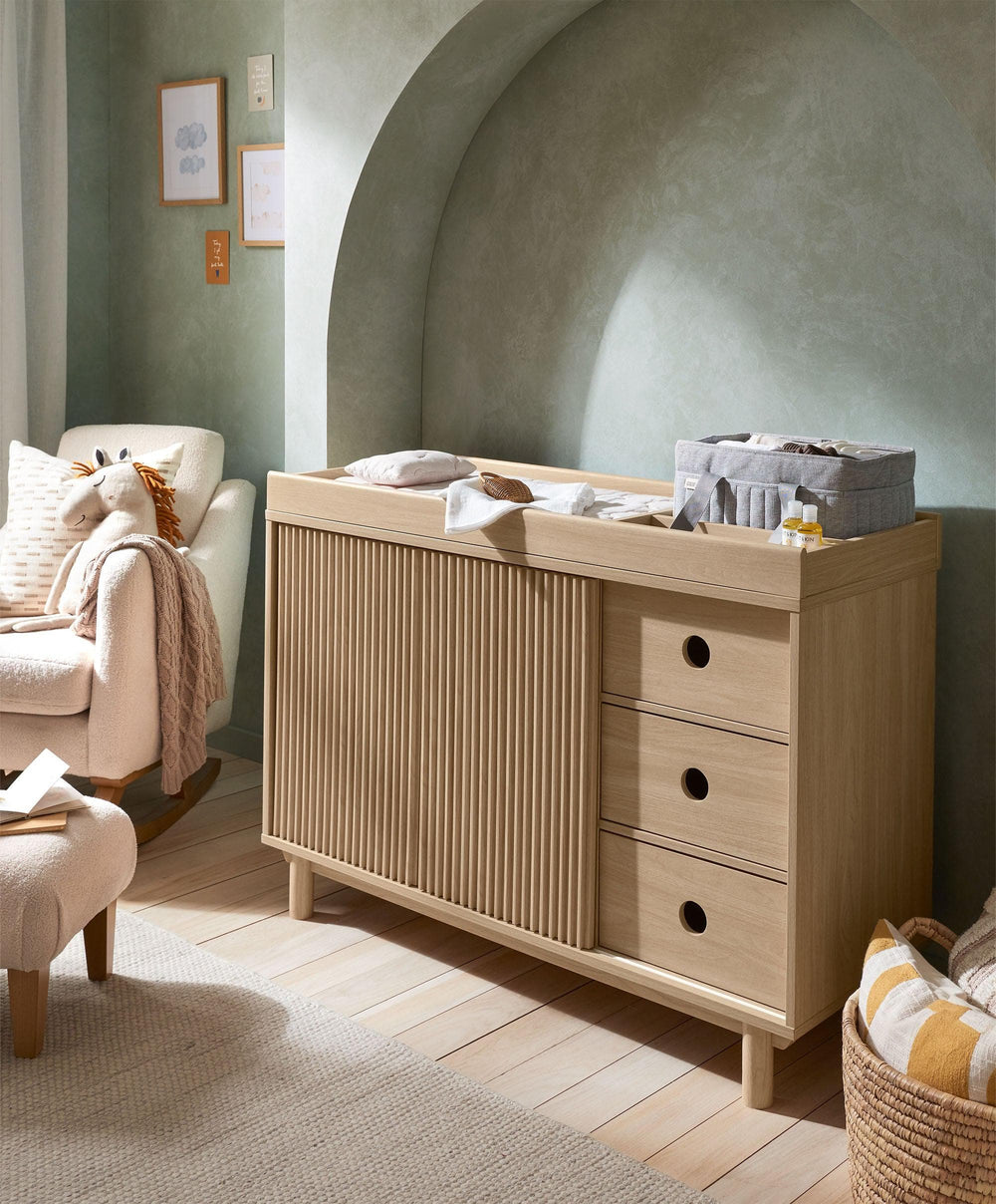 Mamas &amp; Papas Furniture Sets Oska 3 Piece Cotbed Range With Wide Dresser Changer &amp; Wardrobe - Natural/Oak