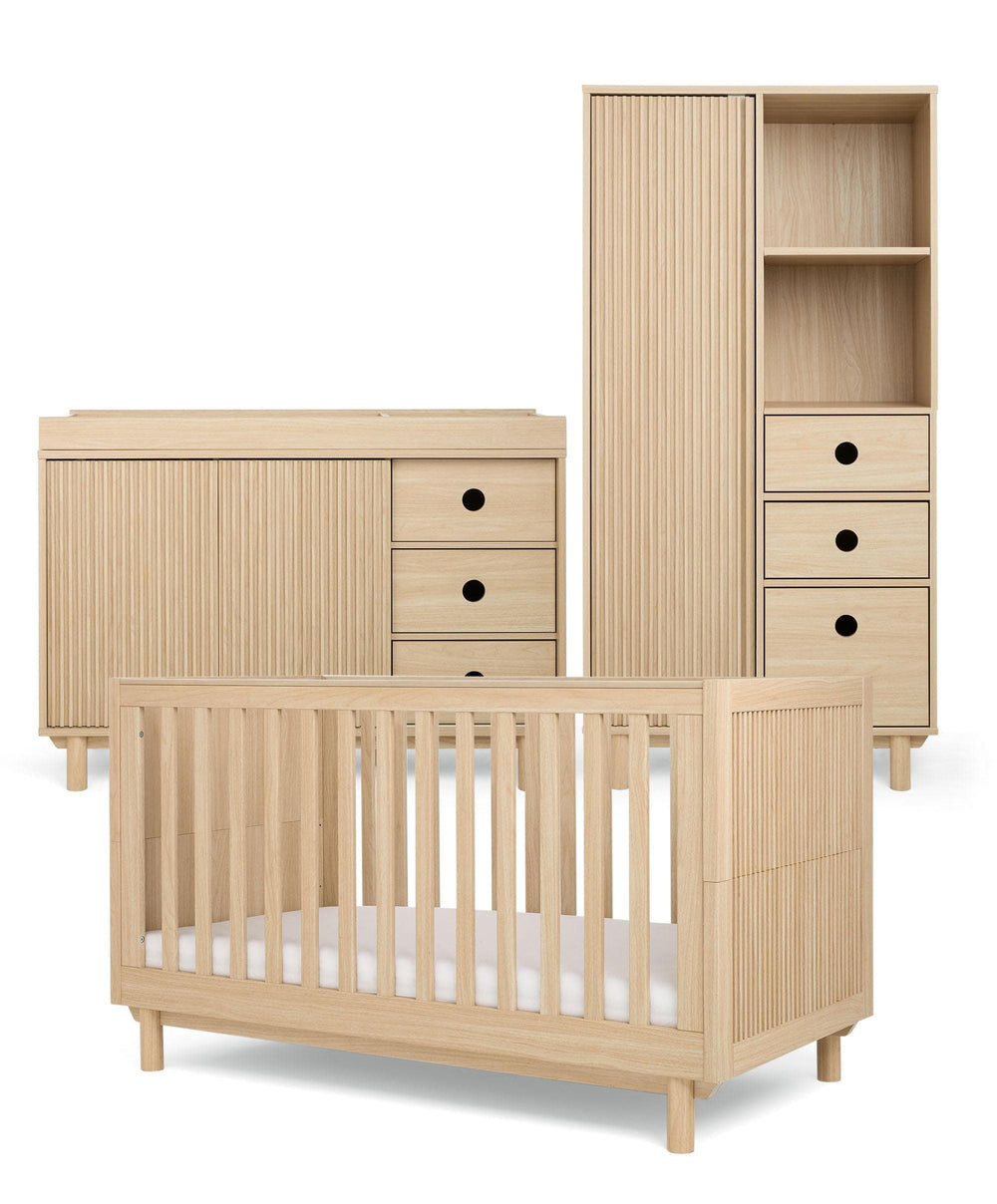 Mama Rang Oska 3 Piece Cotbed Range With Wide Dresser Changer & Wardrobe - Oak ...