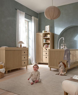 Mamas & Papas Furniture Sets Oska 3 Piece Cotbed Range With Wide Dresser Changer & Wardrobe - Natural/Oak