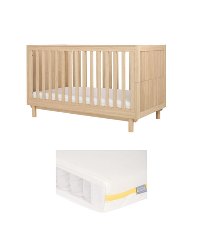 Mamas & Papas Furniture Sets Oska Cotbed & Essential Airflow Pocket Spring Cotbed Mattress Bundle - Natural/Oak