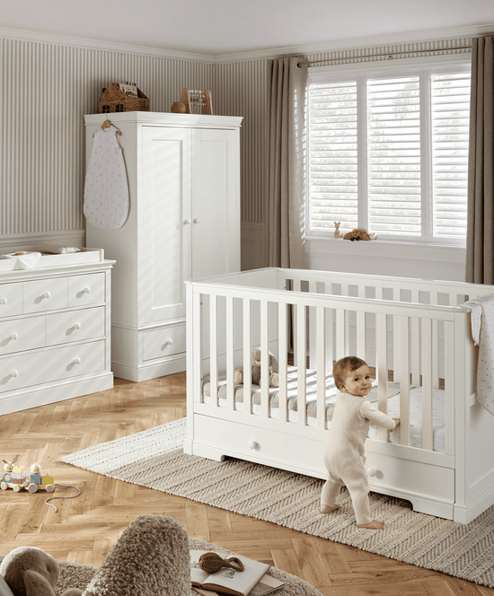 Mamas & Papas Furniture Sets Oxford 3 Piece Cotbed Range with Dresser Changer & Wardrobe - White