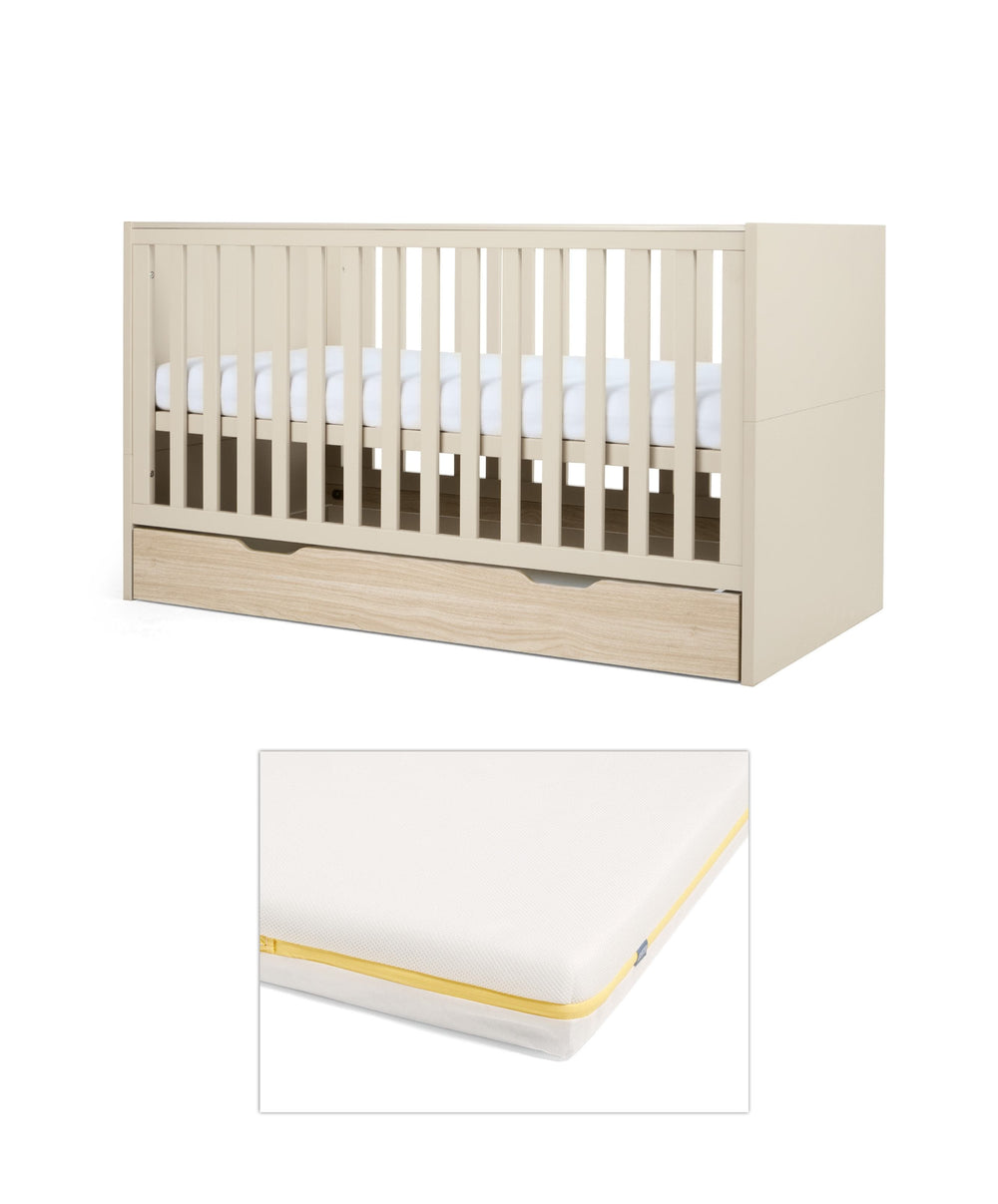 Mamas &amp; Papas Furniture Sets Riga Cotbed &amp; Essential Airflow Fibre Cotbed Mattress - Cashmere
