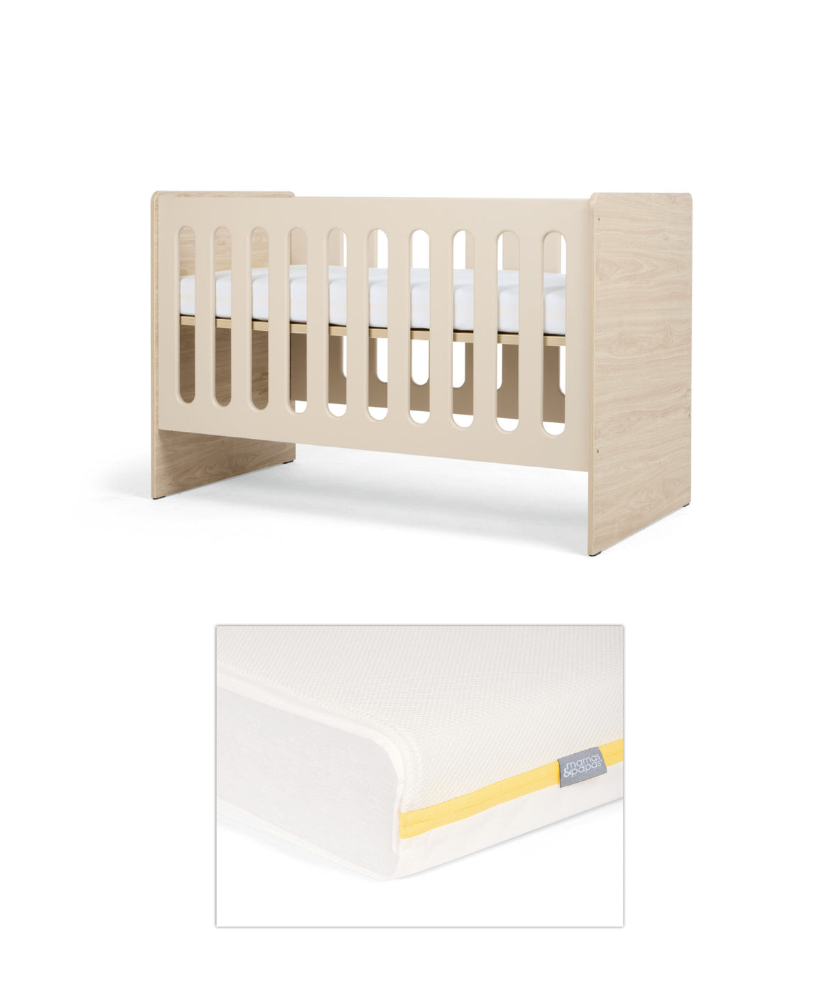 Mamas & Papas Furniture Sets Vyne Cot & Essential Airflow Fibre Small Cotbed and Cot Mattress  - Cashmere/Oak