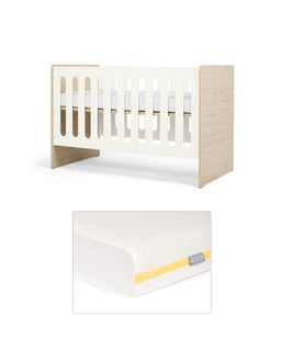 Mamas & Papas Furniture Sets Vyne Cot & Essential Airflow Fibre Small Cotbed and Cot Mattress  - White/Oak