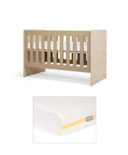 Mamas & Papas Furniture Sets Vyne Cot & Essential Airflow Fibre Small Cotbed and Cot Mattress  - White/Oak