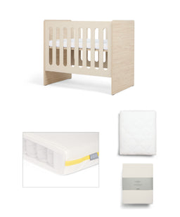 Mamas & Papas Furniture Sets Vyne Mini Cot with Essential Airflow Fibre Mini Cot Mattress & Sheets (4 Piece) - Cashmere/Oak