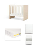 Mamas & Papas Furniture Sets Vyne Mini Cot with Essential Pocket Spring Mini Cot Mattress & Sheets (4 Piece) - White/Oak