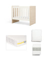 Mamas & Papas Furniture Sets Vyne Mini Cot with Essential Pocket Spring Mini Cot Mattress & Sheets (4 Piece) - White/Oak