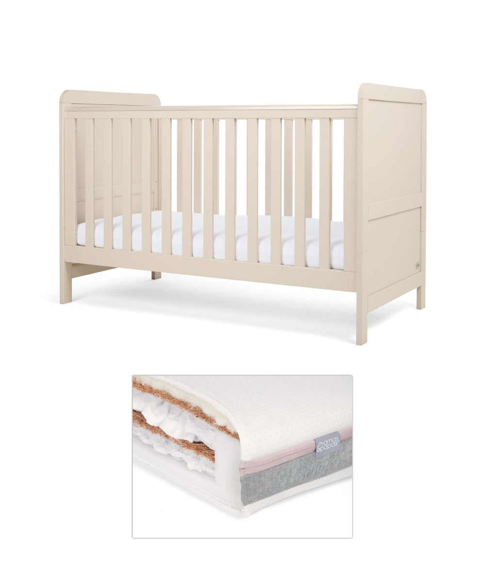 Mamas &amp; Papas Furniture Sets Walton Cotbed with Luxury Hybrid Twin Cotbed Mattress - Cashmere