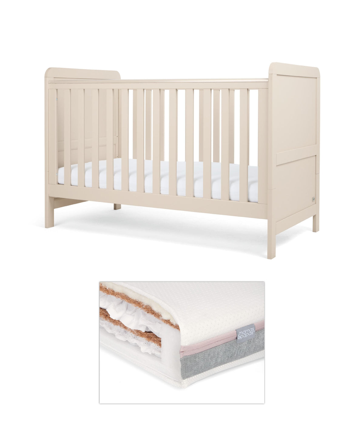 Mamas & Papas Furniture Sets Walton Cotbed with Luxury Hybrid Twin Cotbed Mattress - Cashmere