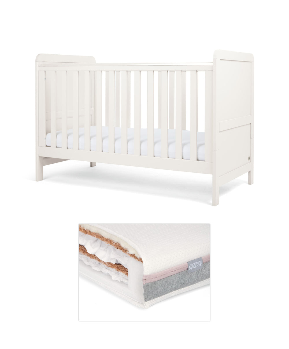 Mamas &amp; Papas Furniture Sets Walton Cotbed with Luxury Hybrid Twin Cotbed Mattress - White