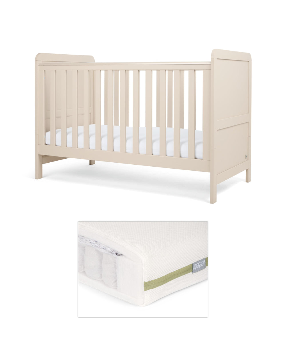 Mamas &amp; Papas Furniture Sets Walton Cotbed with Premium Pocket Spring Mattress - Cashmere
