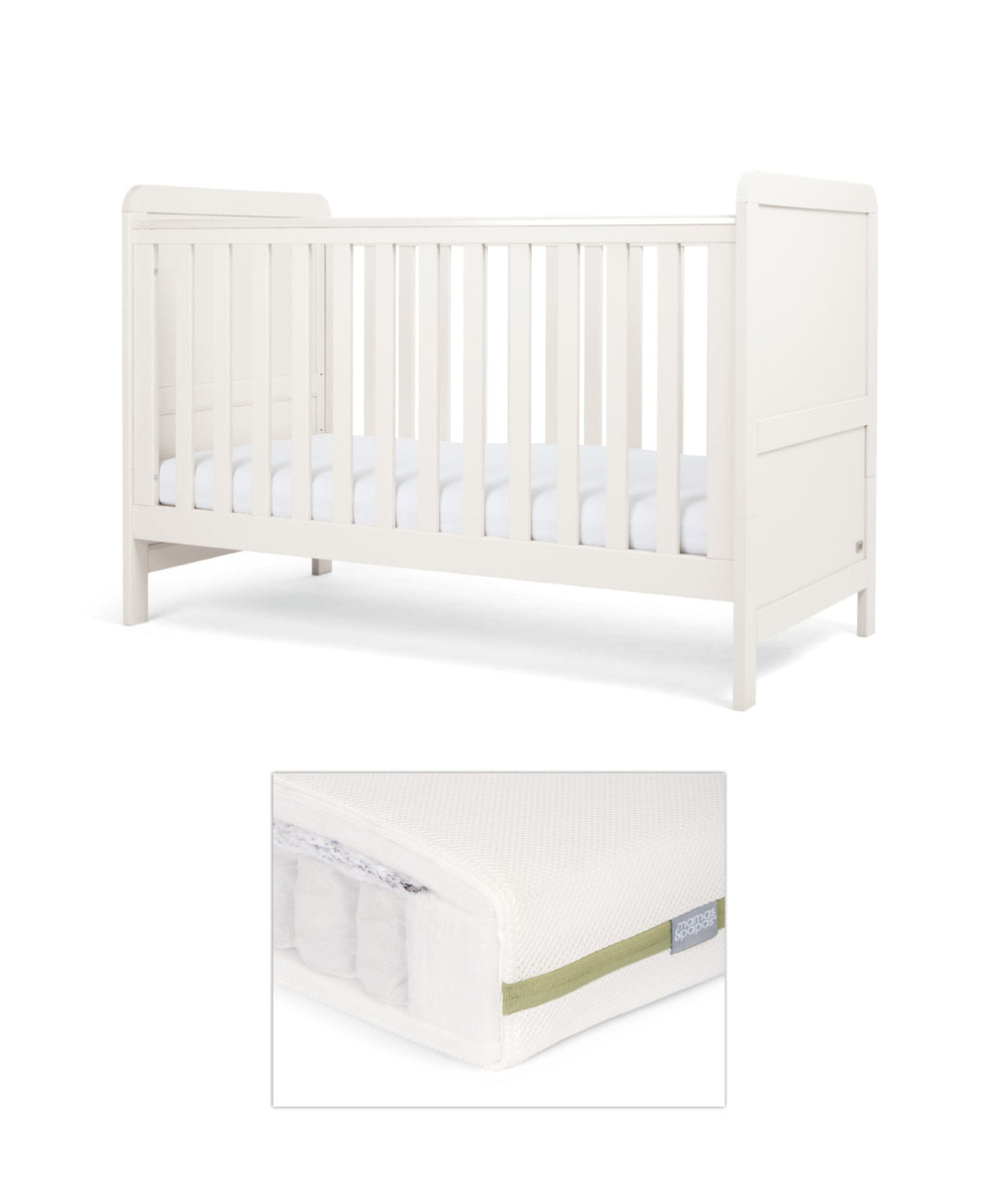 Mamas &amp; Papas Furniture Sets Walton Cotbed with Premium Pocket Spring Mattress - White