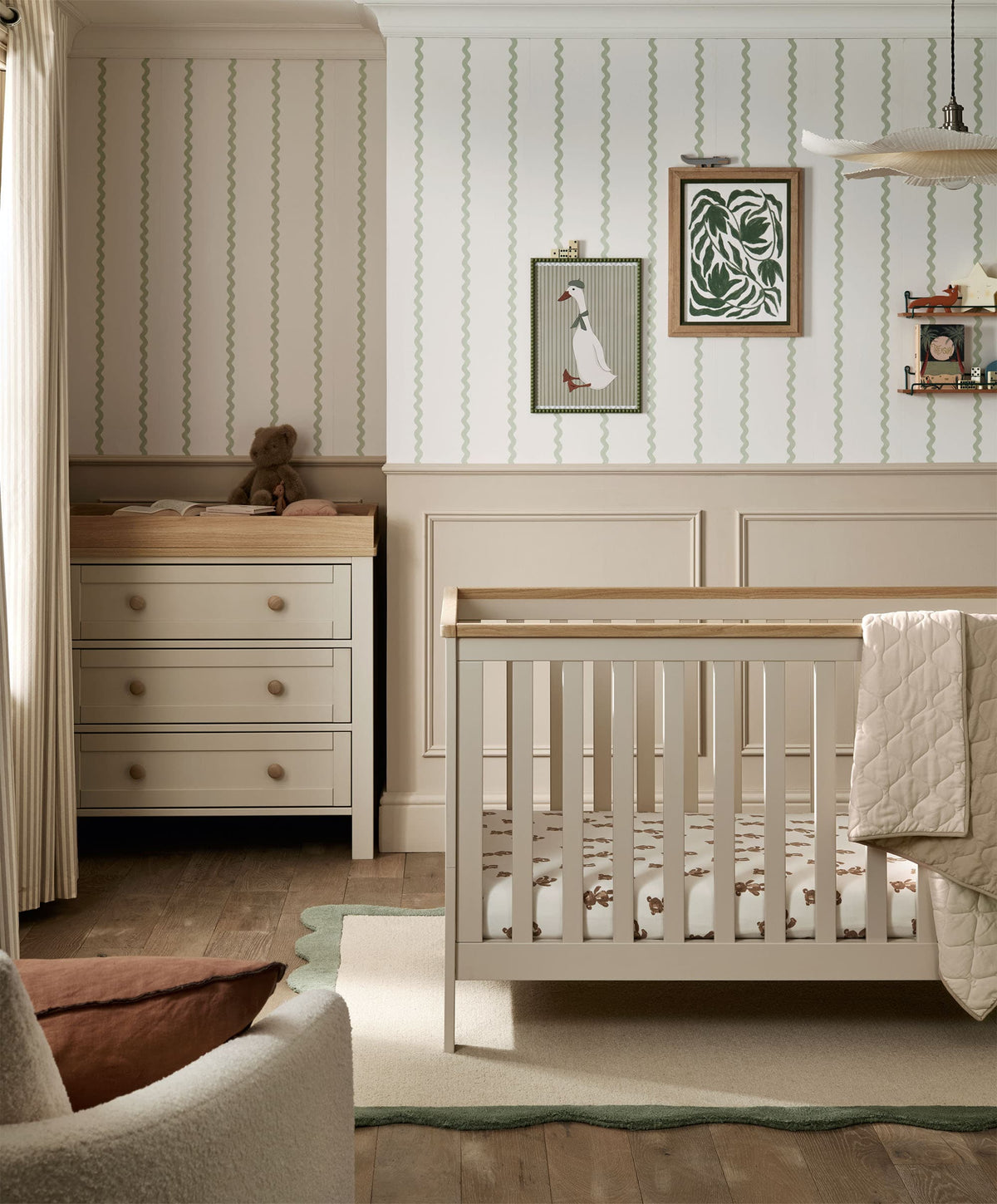 Mamas & Papas Furniture Sets Wedmore 2 Piece Cotbed Set With Dresser Changer - Cashmere/Oak