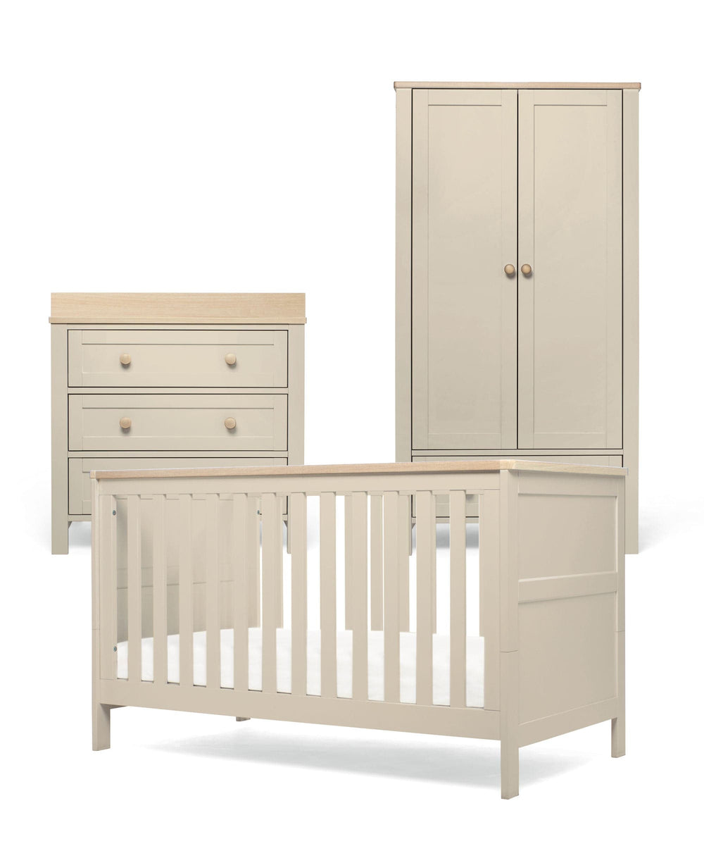 Mamas &amp; Papas Furniture Sets Wedmore 3 Piece Cotbed Range with Dresser Changer &amp; Wardrobe - Cashmere/Oak