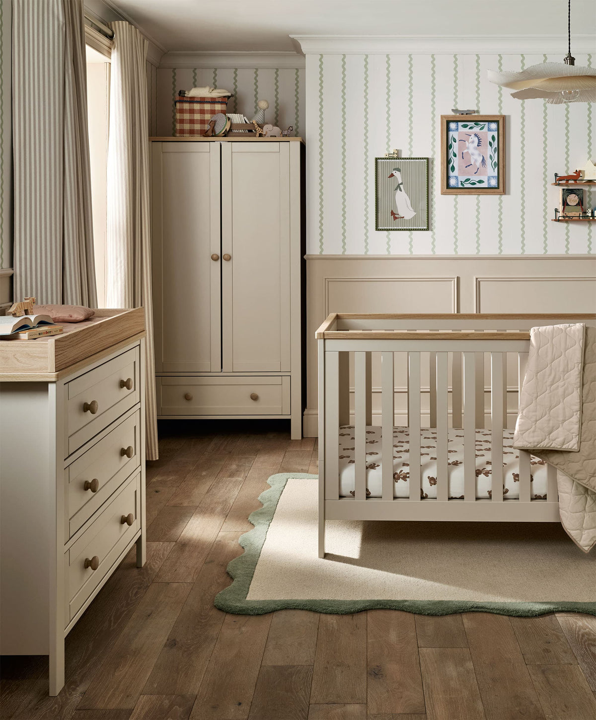 Mamas & Papas Furniture Sets Wedmore 3 Piece Cotbed Range with Dresser Changer & Wardrobe - Cashmere/Oak