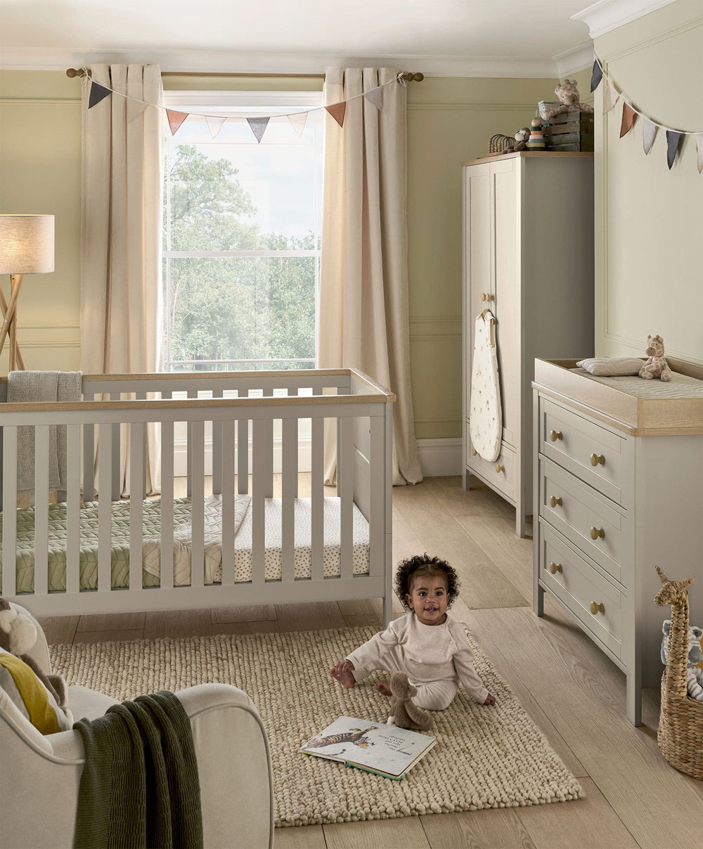 Mamas &amp; Papas Furniture Sets Wedmore 3 Piece Cotbed Set with Dresser Changer &amp; Wardrobe - Pebble Grey
