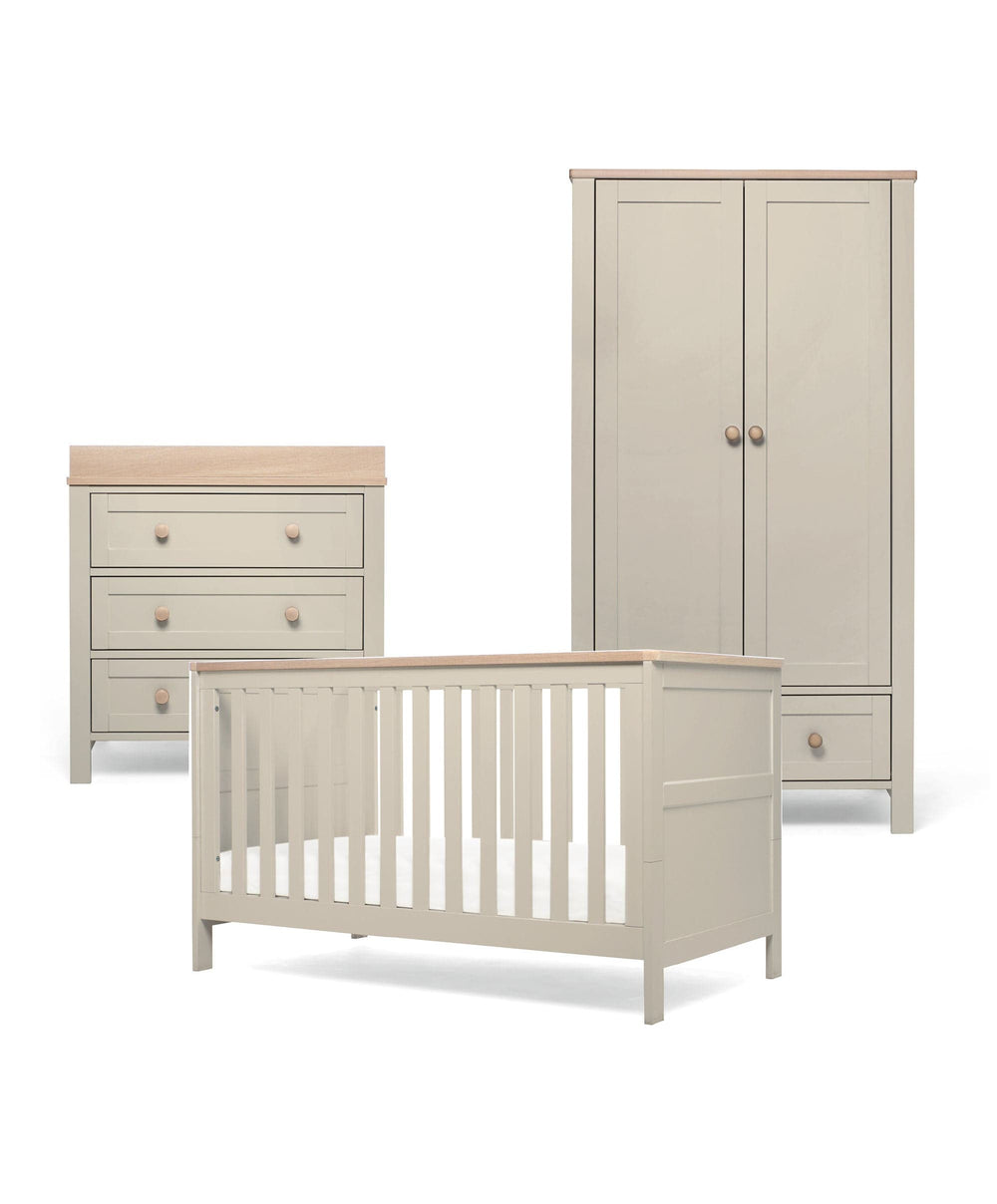 Mamas &amp; Papas Furniture Sets Wedmore 3 Piece Cotbed Set with Dresser Changer &amp; Wardrobe - Pebble Grey