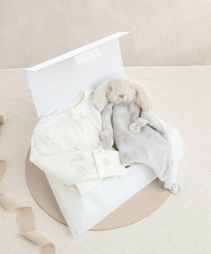 Mamas & Papas Gift Boxes 0-3m Celestial Print All In One & Grey Bunny Comforter Gift Box