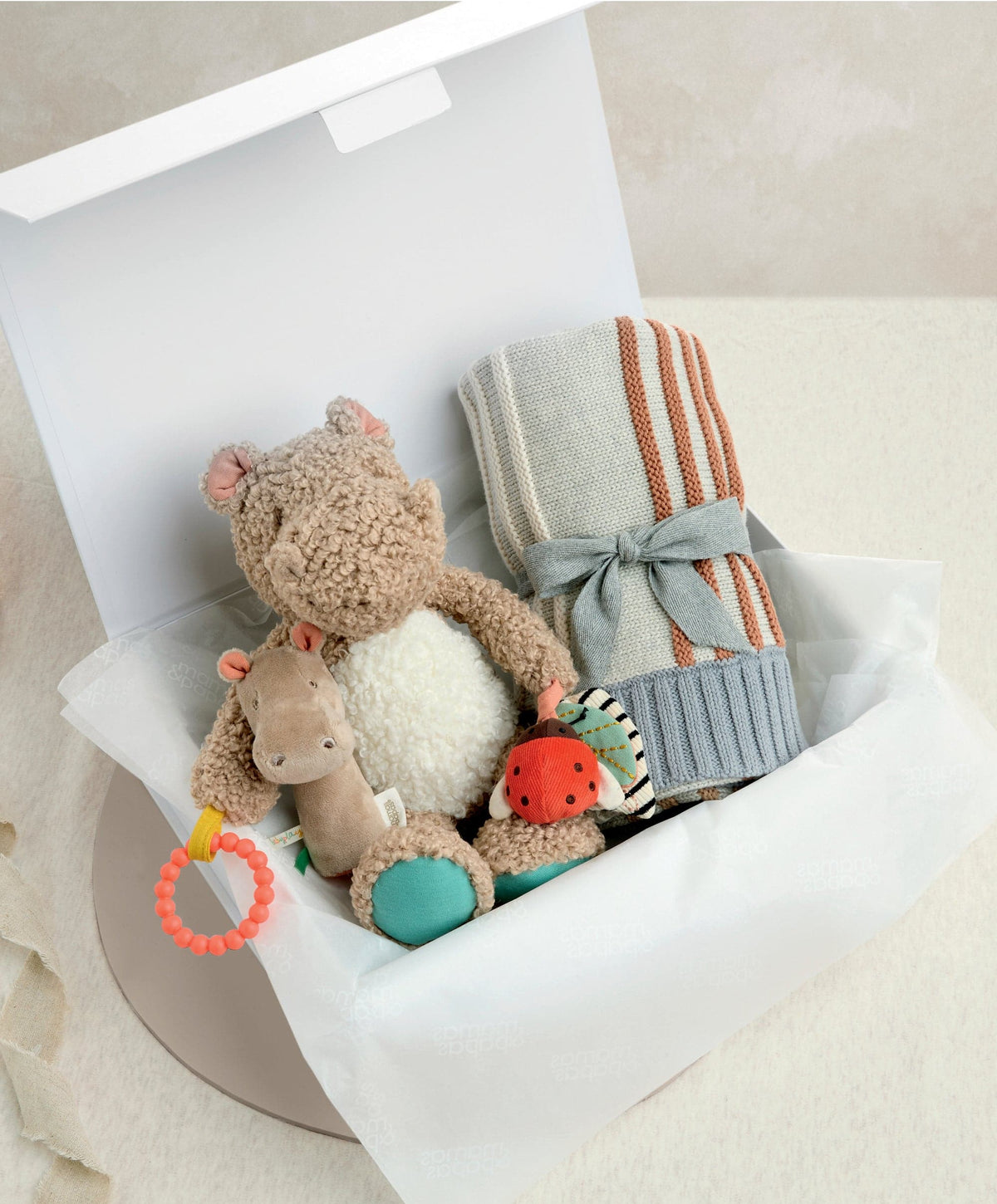 Mamas & Papas Gift Boxes Knitted Blanket & Hippo Gift Box