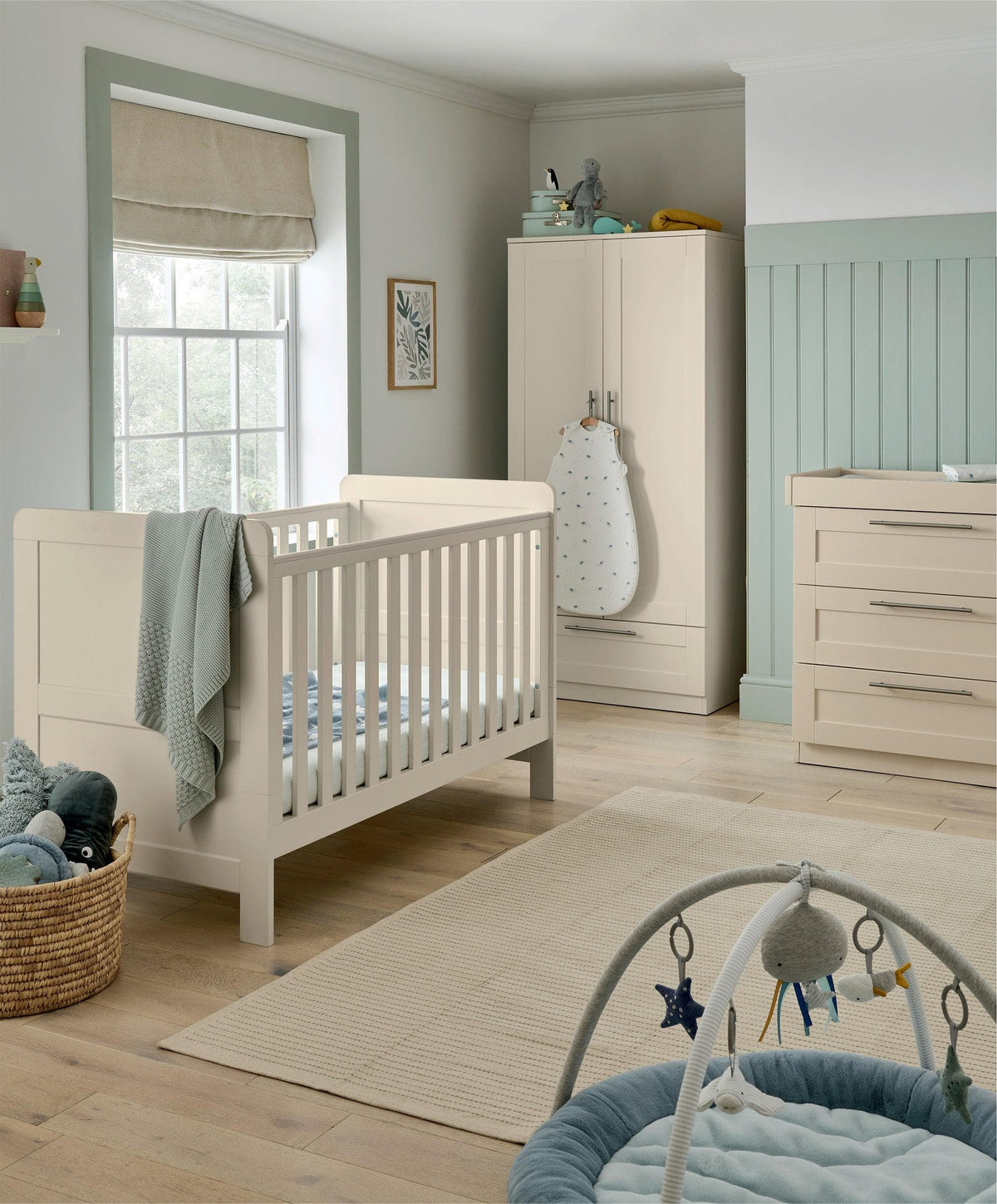 Mamas & Papas Hampden 3 Piece Cotbed Range with Dresser Changer & Wardrobe - Cashmere