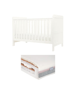 Mamas & Papas Hampden Cotbed & Luxury Hybrid Twin Cotbed Mattress Bundle - White