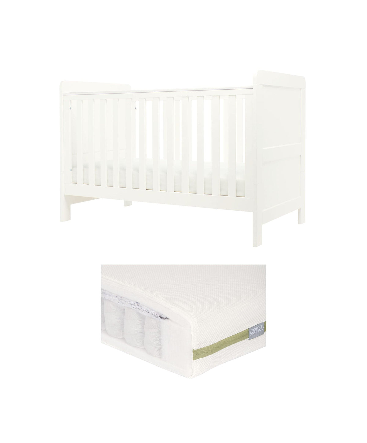 Mamas & Papas Hampden Cotbed & Premium Pocket Spring Cotbed Mattress Bundle - White
