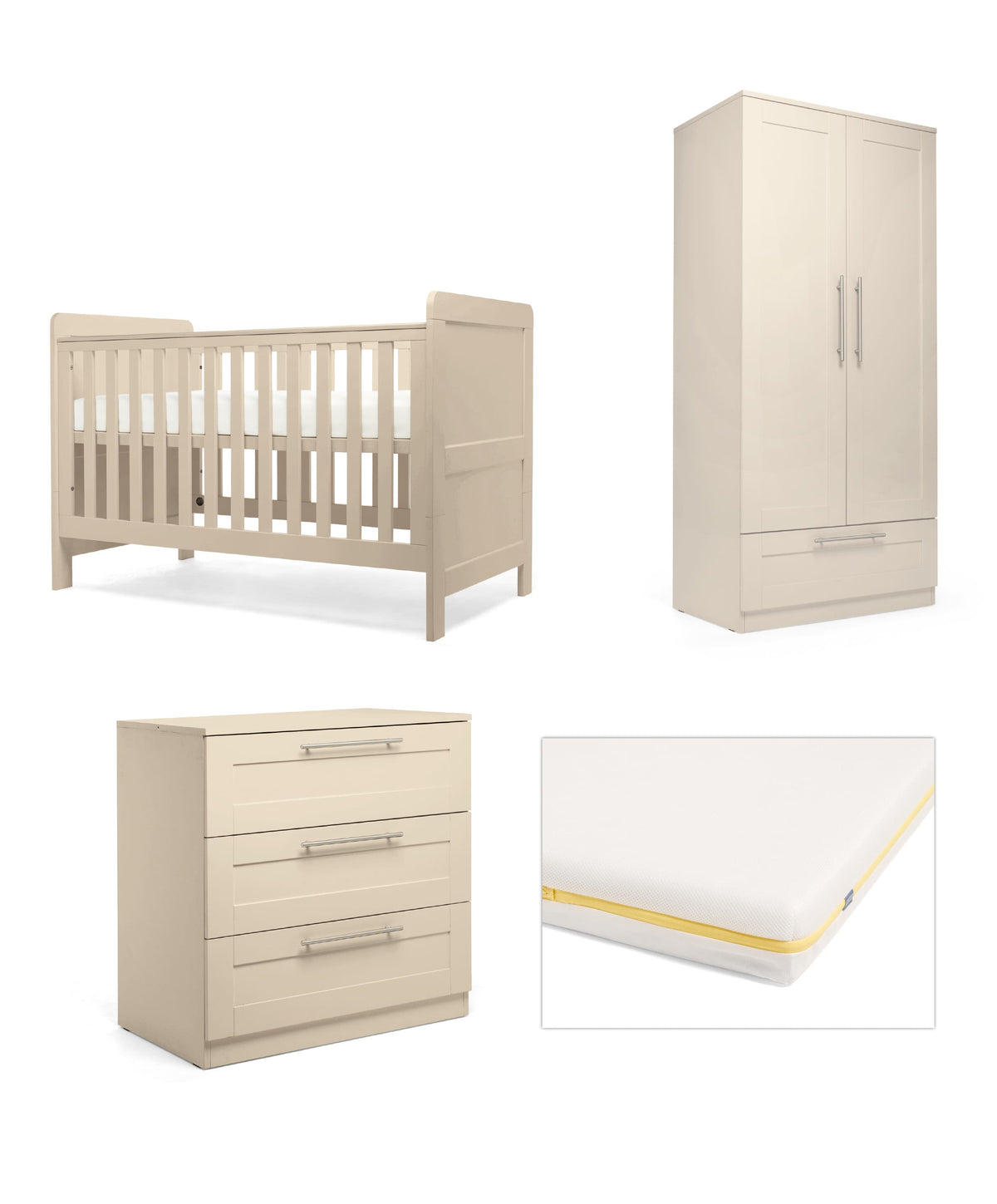 Mamas & Papas Hampden Nursery Furniture Range & Cotbed Essential Airflow Fibre Mattress - Cashmere