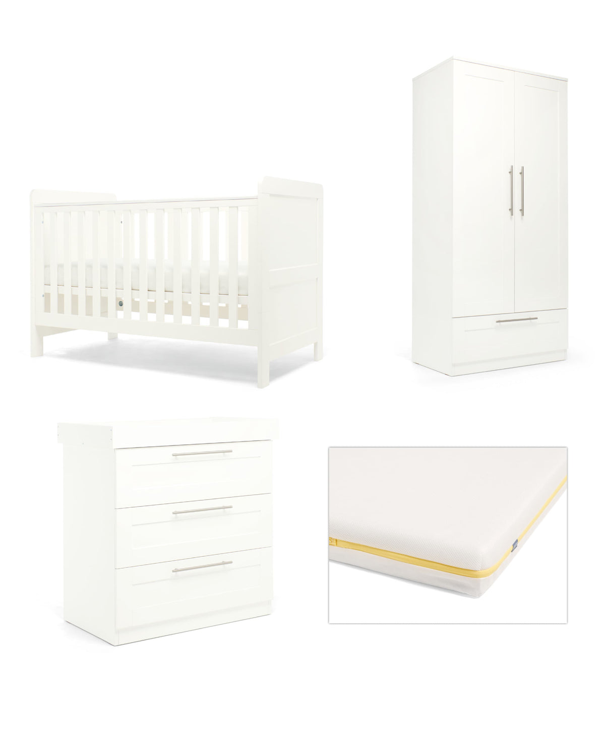 Mamas & Papas Hampden Nursery Furniture Range & Cotbed Essential Airflow Fibre Mattress - White