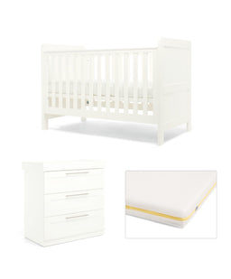 Mamas & Papas Hampden Nursery Furniture Set & Essential Airflow Fibre Cotbed Mattress - White