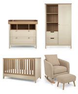 Mamas & Papas Harwell 3 Piece Cotbed Range with Alma Nursing Chair & Stool - Cashmere/ Fawn Boucle