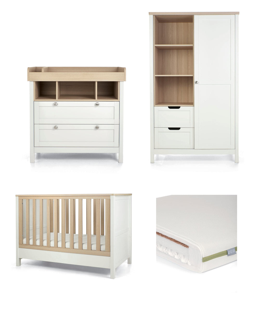 Mamas &amp; Papas Harwell 3 Piece Small Cotbed Range with Premium Dual Core Mattress - White