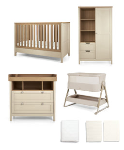 Mamas & Papas Harwell Nursery Bundle with Lua 2 Bedside Crib (6 Piece) – Sand/Cashmere