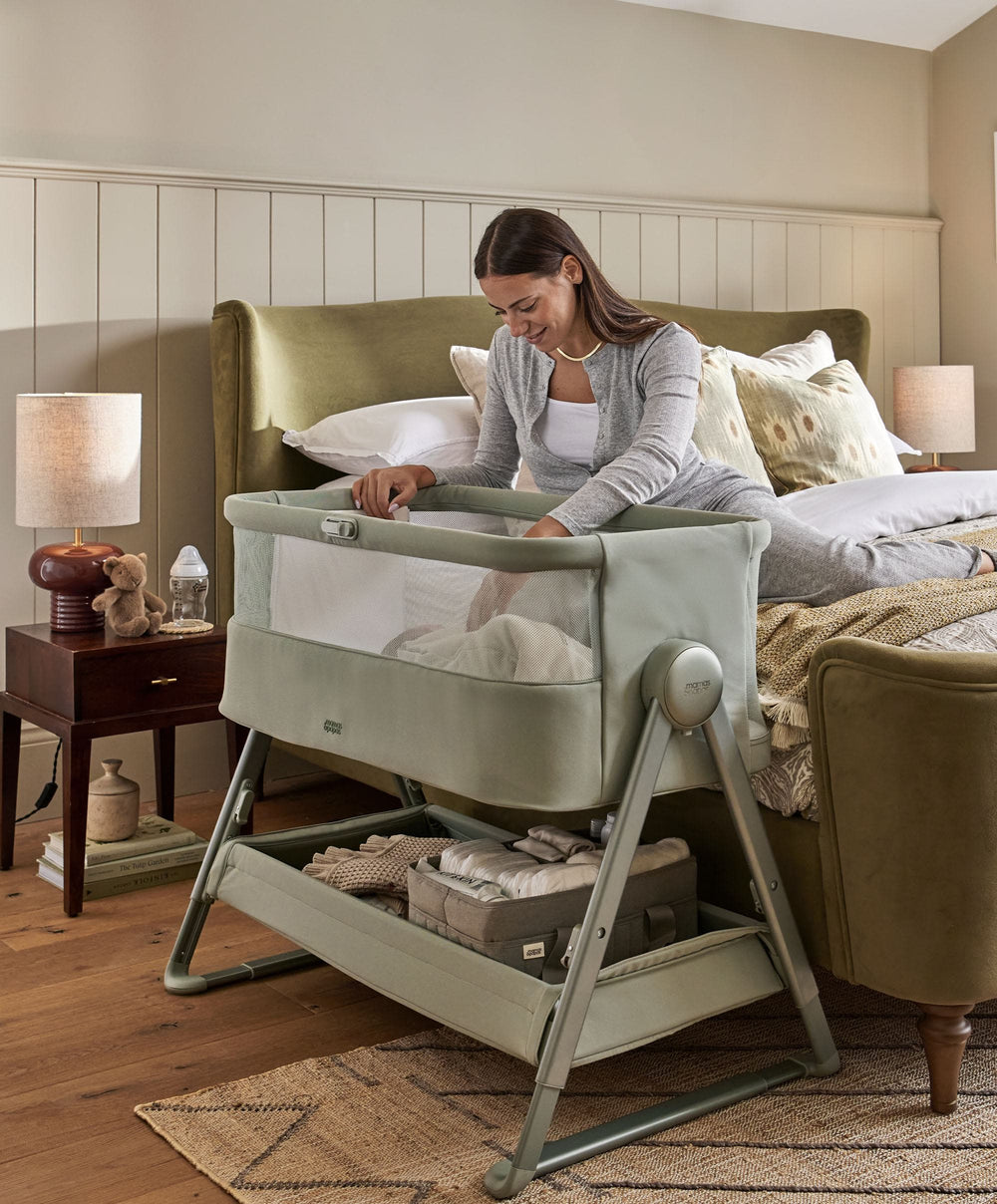 Mamas &amp; Papas Harwell Nursery Bundle with Lua 2 Bedside Crib (6 Piece) - Thyme/Cashmere