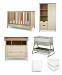 Mamas & Papas Harwell Nursery Bundle with Lua 2 Bedside Crib (6 Piece) - Thyme/Cashmere