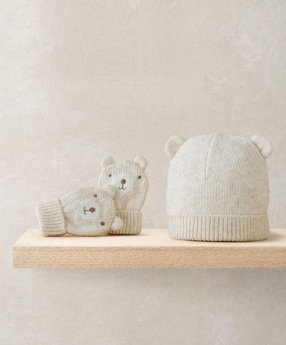 Mamas & Papas Hat & Mitts Bear Knitted Hat & Mitts Set