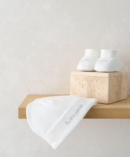 Mamas & Papas Hats & Booties Hello World Hat & Booties - White