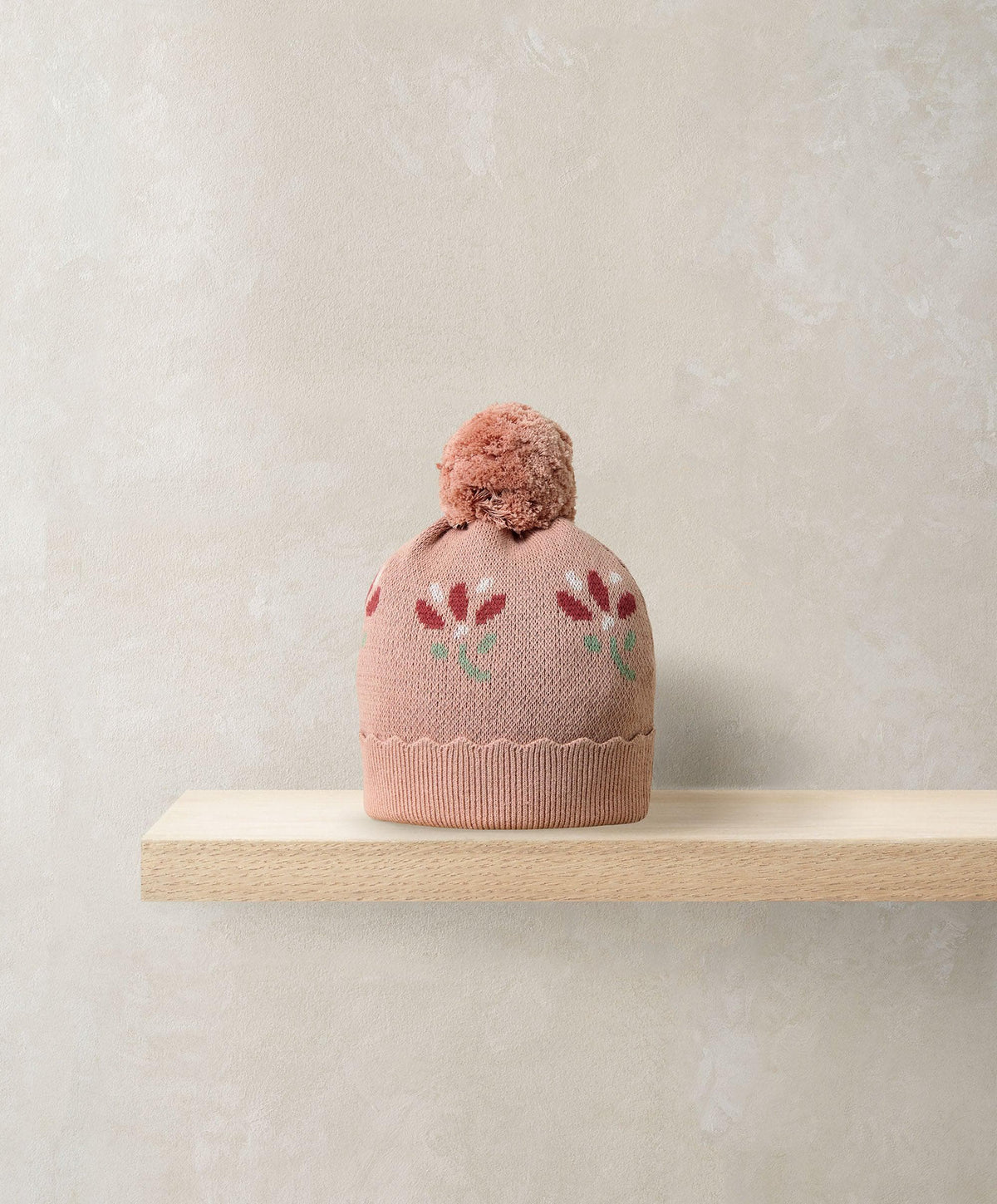 Mamas & Papas Hats & Booties Jacquard Floral Knit Hat & Pom Pom