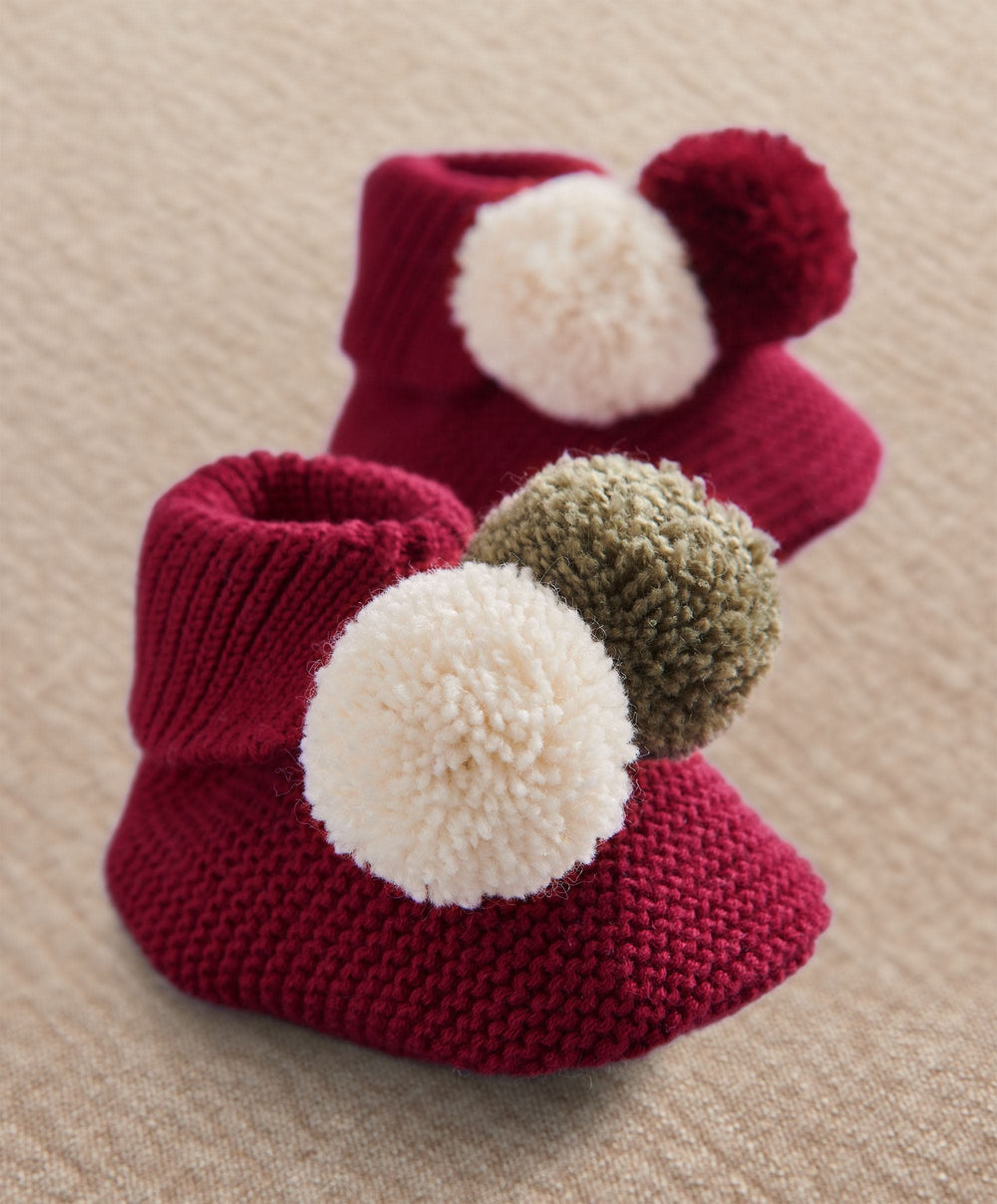 Mamas &amp; Papas Hats &amp; Booties Knitted Pom Pom Booties