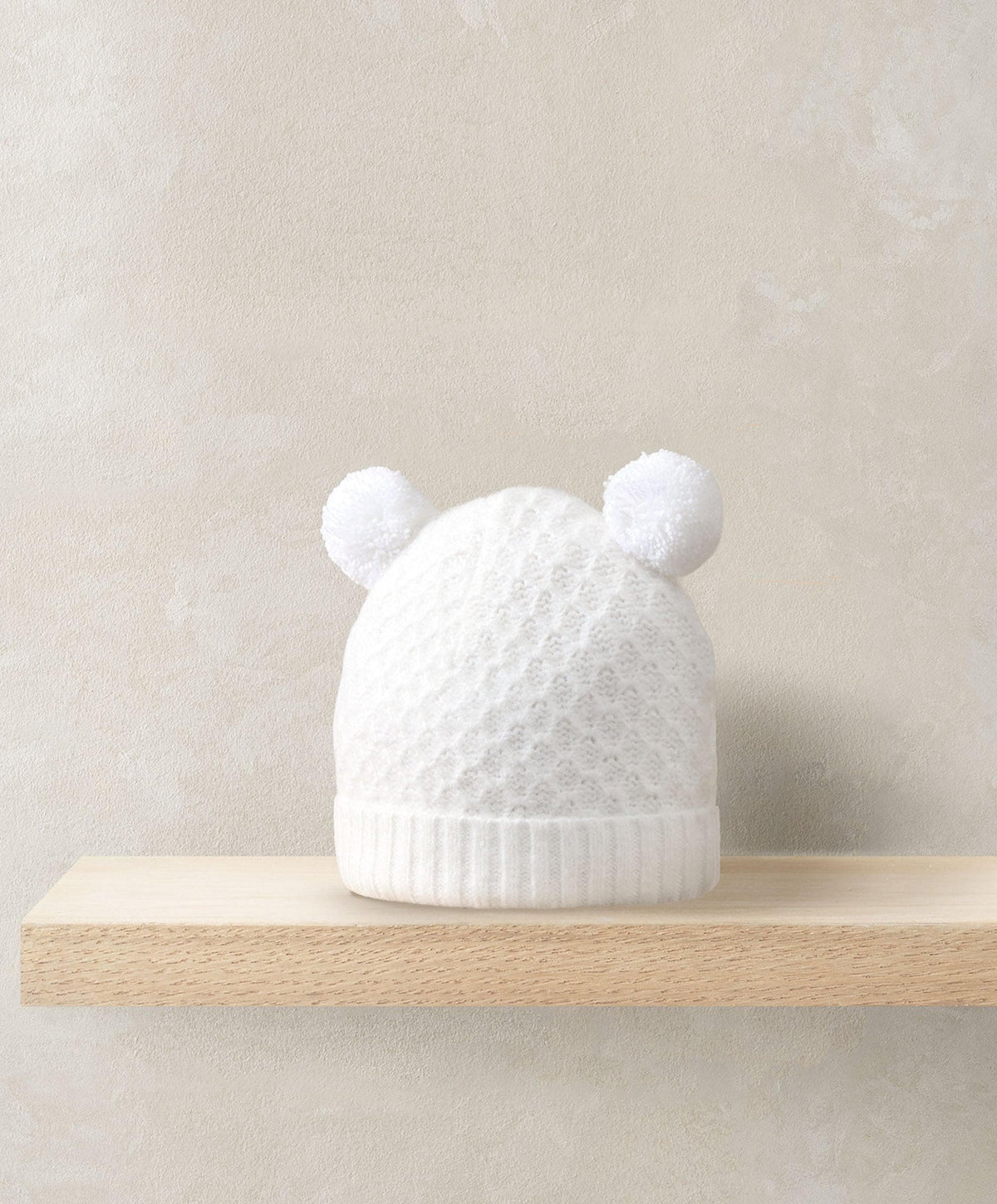 Mamas & Papas Hats & Booties Rib Knit Hat & Pom Poms - White