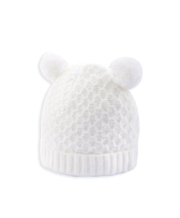 Mamas & Papas Hats & Booties Rib Knit Hat & Pom Poms - White