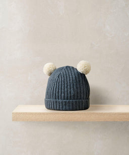 Mamas & Papas Hats & Booties Rib Knit Hat with Pom Poms - Blue