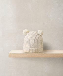 Mamas & Papas Hats & Booties Rib Knit Hat with Pom Poms - Oatmeal