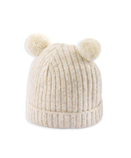 Mamas & Papas Hats & Booties Rib Knit Hat with Pom Poms - Oatmeal
