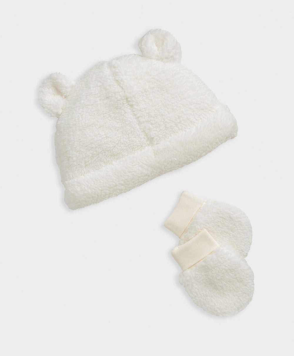 Mamas &amp; Papas Hats &amp; Mitts Cream Borg Hat &amp; Mitts Set
