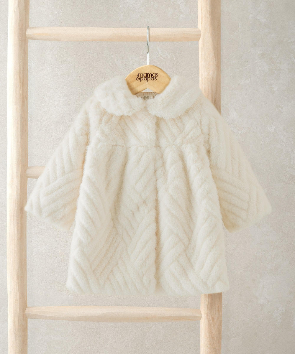 Mamas &amp; Papas Jackets &amp; Coats Cream Faux Fur Coat