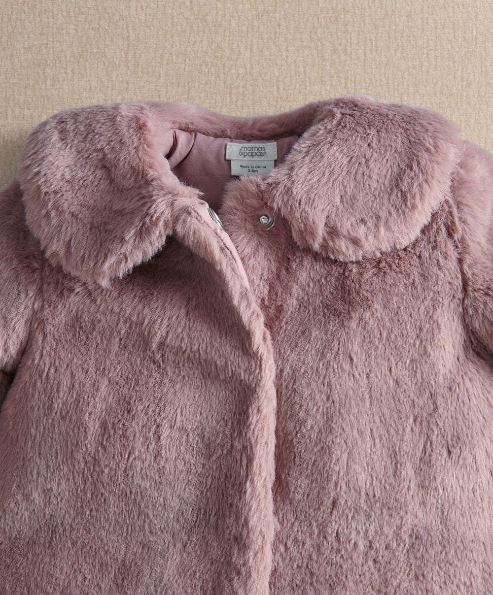 Mamas &amp; Papas Jackets &amp; Coats Fluffy Pink Faux Fur Coat
