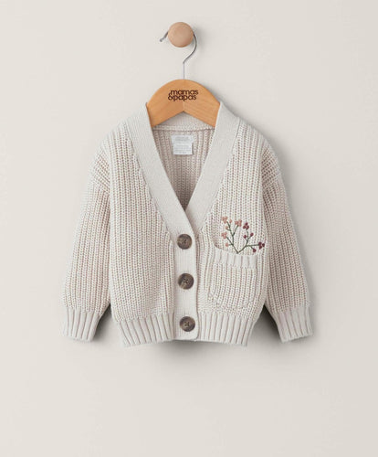 Mamas & Papas Jumpers & Knitwear Embroidered Pocket Cardigan - Cream