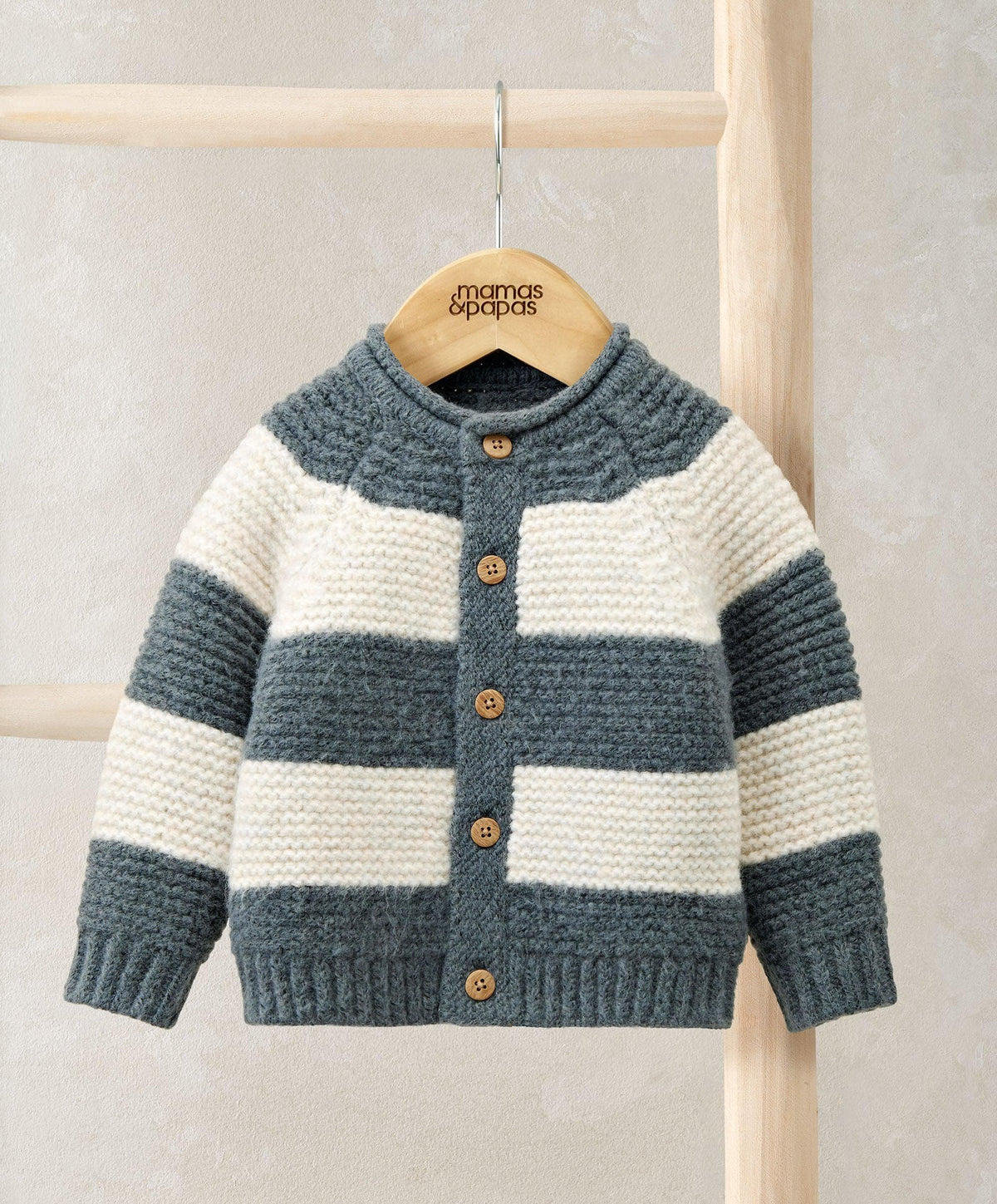 Mamas & Papas Jumpers & Knitwear Striped Knit Cardigan with Raglan Sleeves - Blue