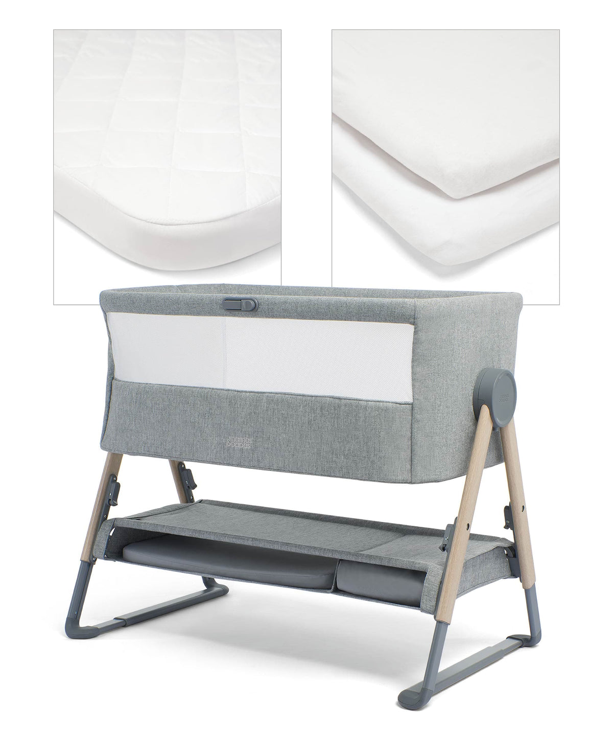 Lua Crib Lua Bedside Crib with Sheet & Mattress Protector Bundle - Grey/White ...